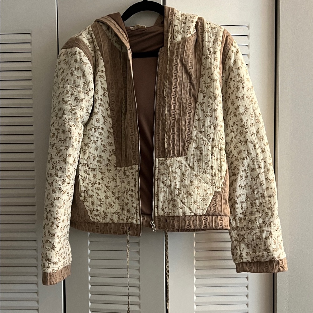 POL Floral Quilted Bomber Jacket - Cream and Brown